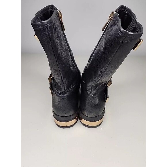 Vince Camuto Black Roadell Women's Leather Upper Gold Hardware Buckle Boots10/40 - Picture 3 of 7